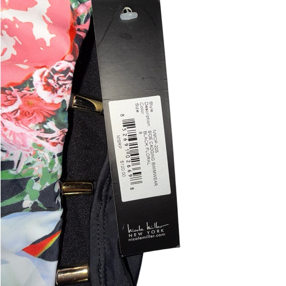 Nicole Miller NWT Tropical One-Piece Swimsuit, open sides with gold hardware - Picture 2 of 6